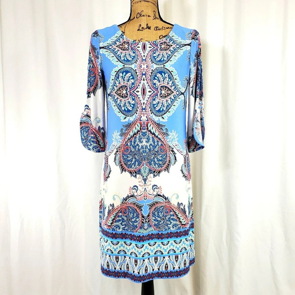 ROZ & ALI Medallion Shift CutOut Shirt Dress Blue - Picture 1 of 16
